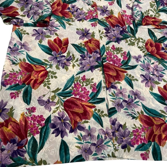 California Dynasty Floral Satin Robe Sz L Lace Trim Pockets 90s Lounge - Picture 2 of 8